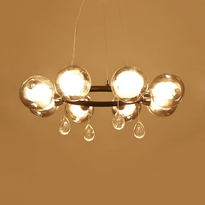 Modern Smoke Grey Glass Orb Pendant Chandelier With Droplet - 8 Lights Black
