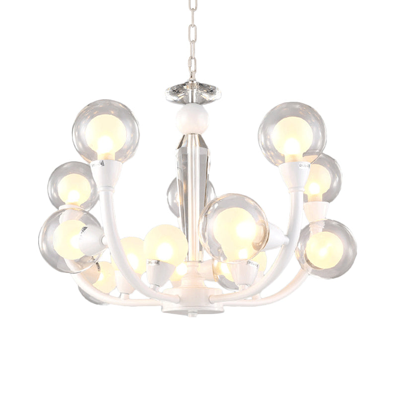 White Orb Chandelier - Modern 15/24-Light Lobby Ceiling Lamp With Clear And Frosted Glass Shades