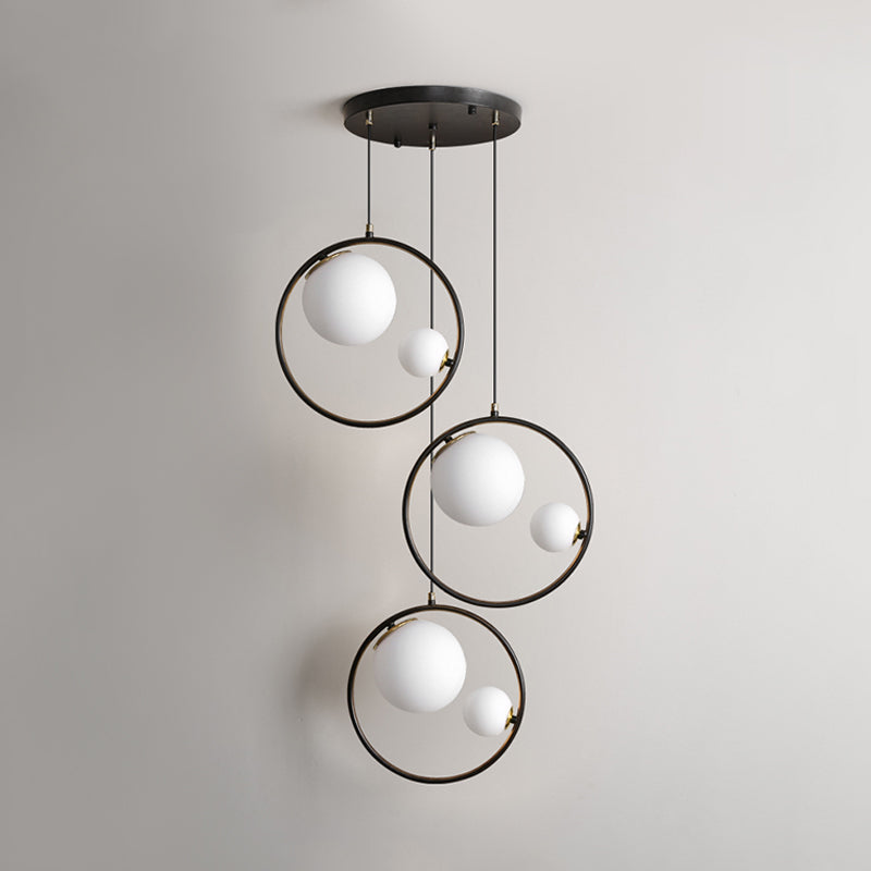 Modernism 6-Light Multi Pendant Ceiling Light - Opal Glass Shade And Ring