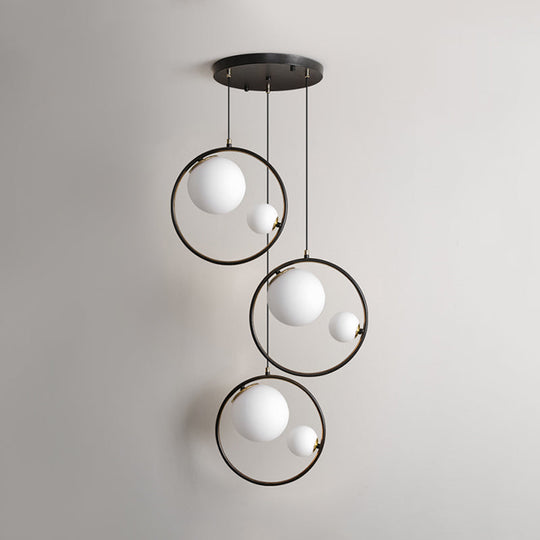 Modernism 6-Light Multi Pendant Ceiling Light - Opal Glass Shade And Ring
