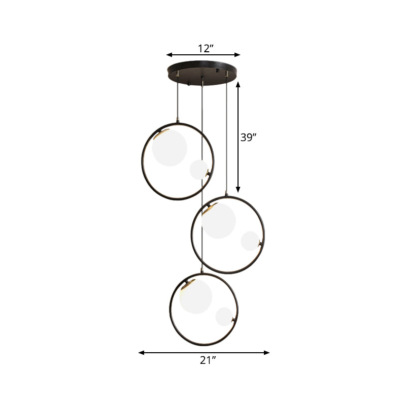 Modernism 6-Light Multi Pendant Ceiling Light - Opal Glass Shade And Ring