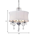Contemporary White Fabric Chandelier Light - 3 Heads Pendant Lamp With Crystal Drop For Living Room