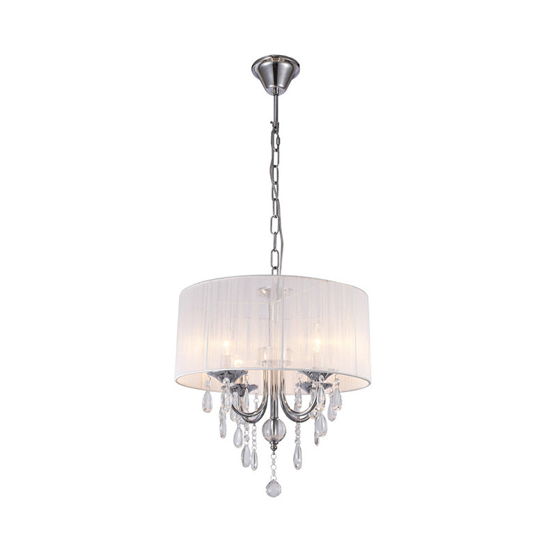 Simple Style Living Room Chandelier With Drum Fabric Shade 4-Light Chrome Pendant Light Kit And