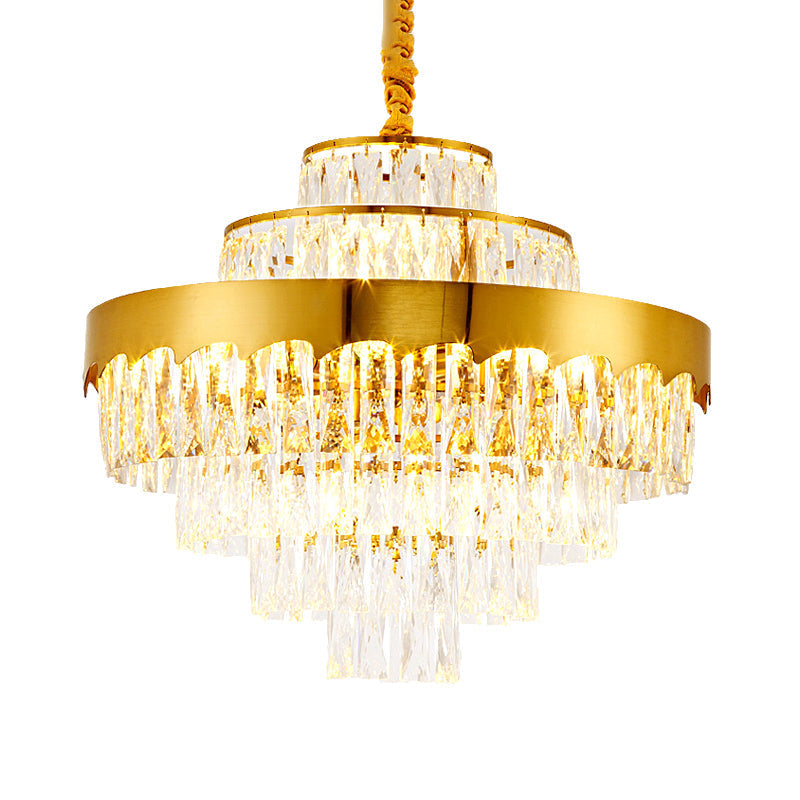 Modern Gold Tiered Crystal Chandelier 9/12 Lights Round Pendant Lighting For Dining Room