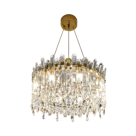 Gold Crystal Drop Pendant Chandelier Lamp With Faceted Accents - 8 Bulbs Simple Bedroom Style