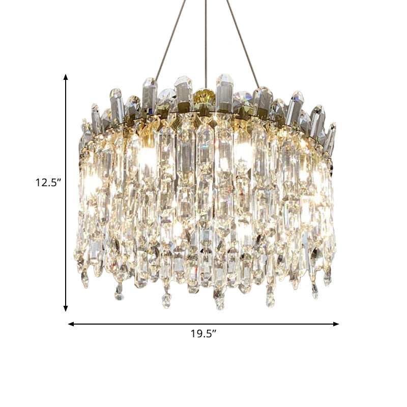 Gold Crystal Drop Pendant Chandelier Lamp - Simple Style 8-Bulbs Ideal For Bedroom