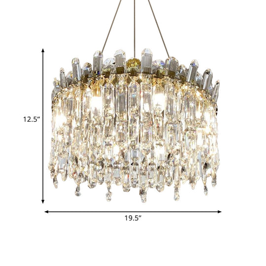 Gold Crystal Drop Pendant Chandelier Lamp - Simple Style 8-Bulbs Ideal For Bedroom