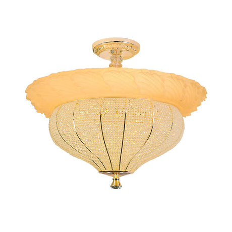 Gold Led Industrial Crystal-Encrusted Semi Flush Ceiling Light