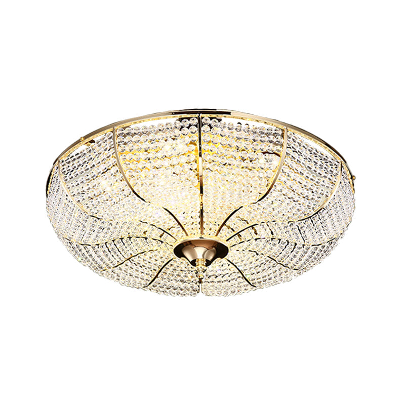 Gold Finish Crystal Ceiling Mounted Led Flush Mount Lamp For Simple Style Living Room
