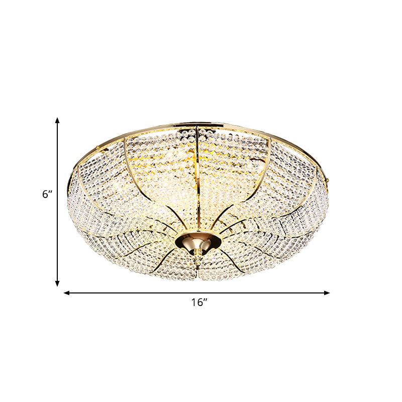 Gold Finish Crystal Ceiling Mounted Led Flush Mount Lamp For Simple Style Living Room