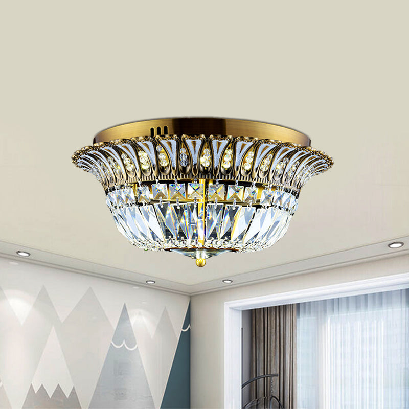 Crystal Led Gold Flared Shade Flushmount Light Fixture For Modern Living Rooms