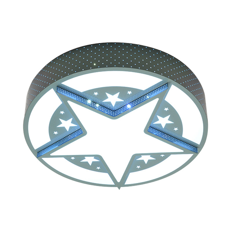 Blue Cartoon Acrylic Led Flushmount Lighting For Kids Bedroom - Star Badge Design