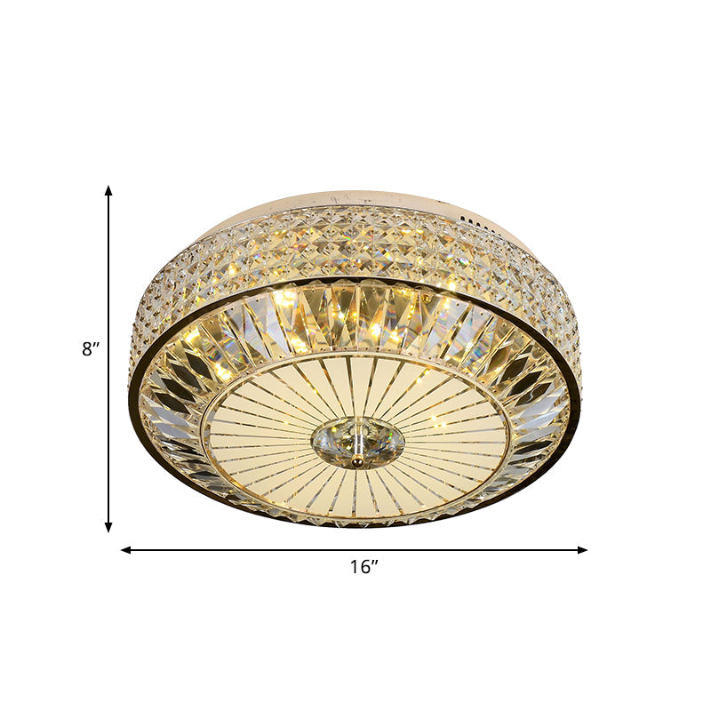 12’/16’ Wide Led Crystal Flush Light Fixture In Gold For Modern Bedroom Ceiling Mount