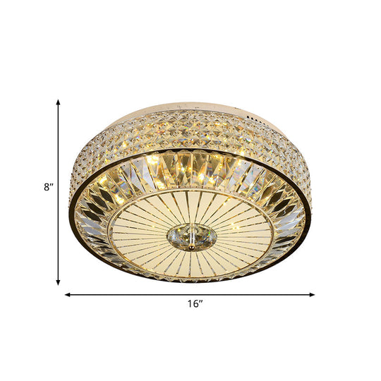 12’/16’ Wide Led Crystal Flush Light Fixture In Gold For Modern Bedroom Ceiling Mount