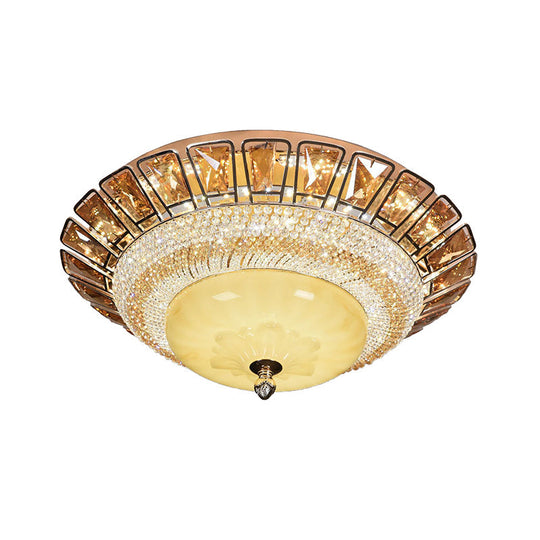 Contemporary Gold Flush Mount Ceiling Light With Led Bowl Cognac And Clear Crystal For Living Room