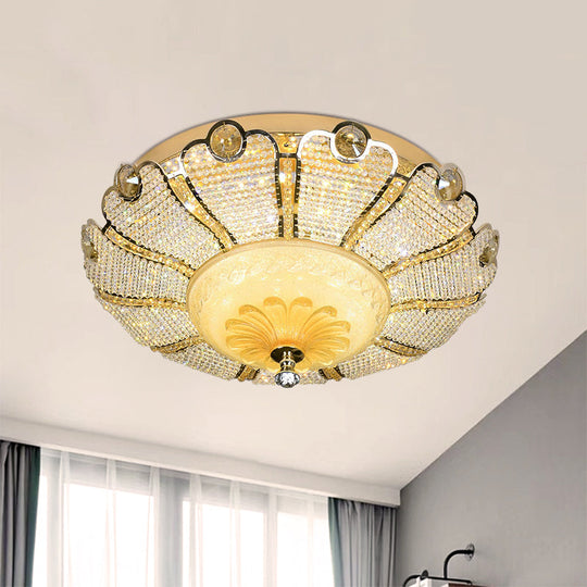16’/19.5’ W Led Modern Scalloped Crystal Flush Mount Spotlight In Gold / 16’