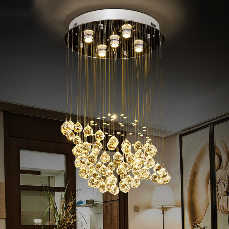 Simple Crystal Ball Led Chrome Finish Ceiling Light Fixture - Planet Dining Room Flushmount Lighting