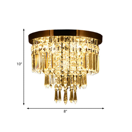 Contemporary Chrome Led Flush Mount Crystal Ceiling Light 8/10 Wide