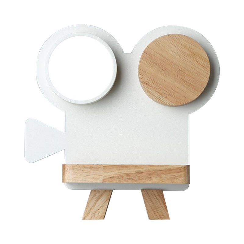 Nordic Iron Grey/White-Wood Led Wall Sconce With Rack - Shooting Camera