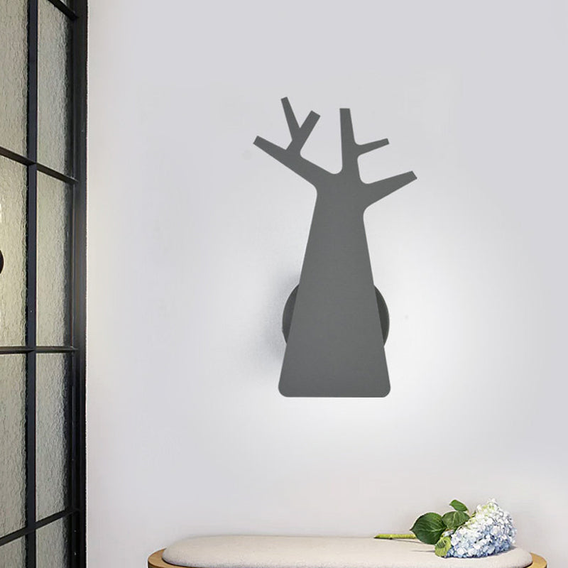Nordic Tree Silhouette Wall Light - 1 Head Iron Sconce In Green/White/Grey For Bedroom