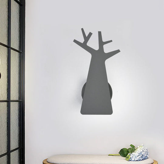 Nordic Tree Silhouette Wall Light - 1 Head Iron Sconce In Green/White/Grey For Bedroom