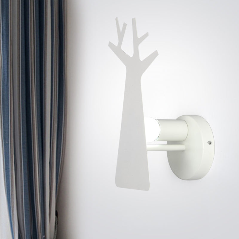 Nordic Tree Silhouette Wall Light - 1 Head Iron Sconce In Green/White/Grey For Bedroom White