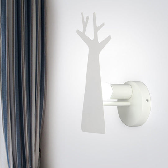 Nordic Tree Silhouette Wall Light - 1 Head Iron Sconce In Green/White/Grey For Bedroom White