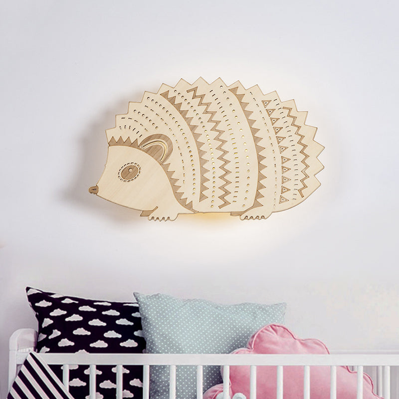 Hedgehog Led Wall Sconce For Kids Bedside - Left/Right Facing Flush Mount Wood / Left