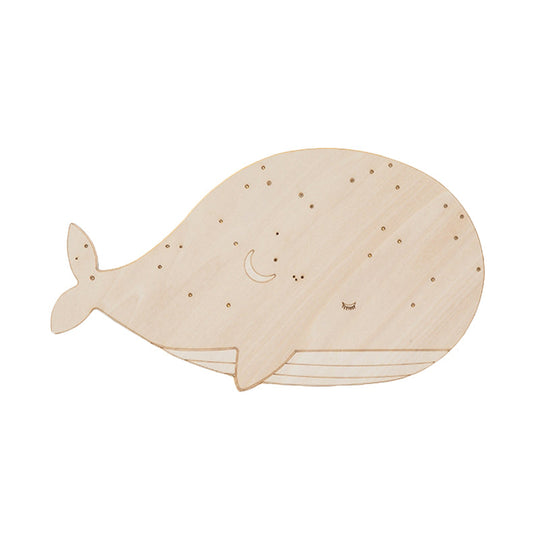 Sleeping Whale Led Flush Mount Light Fixture For Kindergarten Beige Wood Cartoon Design (Left/Right)
