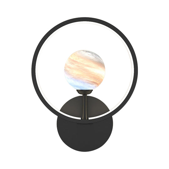 Modern Led Glass Globe Wall Sconce With Ring Guard - Black/Pink/White Gradient