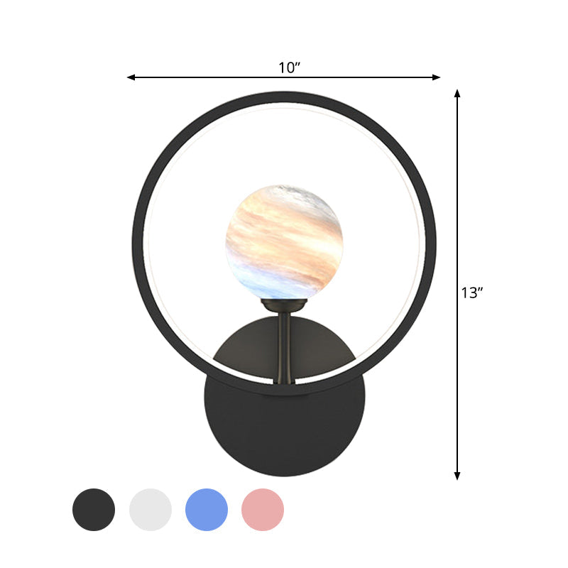 Modern Led Glass Globe Wall Sconce With Ring Guard - Black/Pink/White Gradient