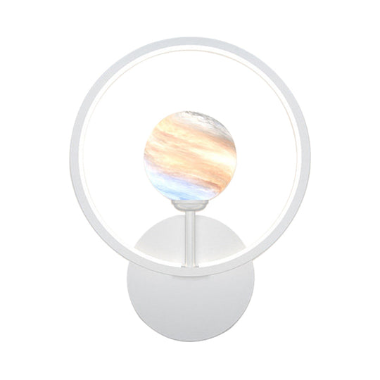 Modern Led Glass Globe Wall Sconce With Ring Guard - Black/Pink/White Gradient