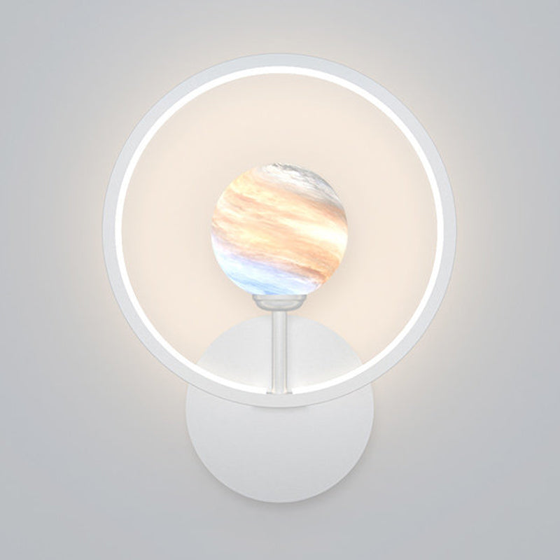 Modern Led Glass Globe Wall Sconce With Ring Guard - Black/Pink/White Gradient