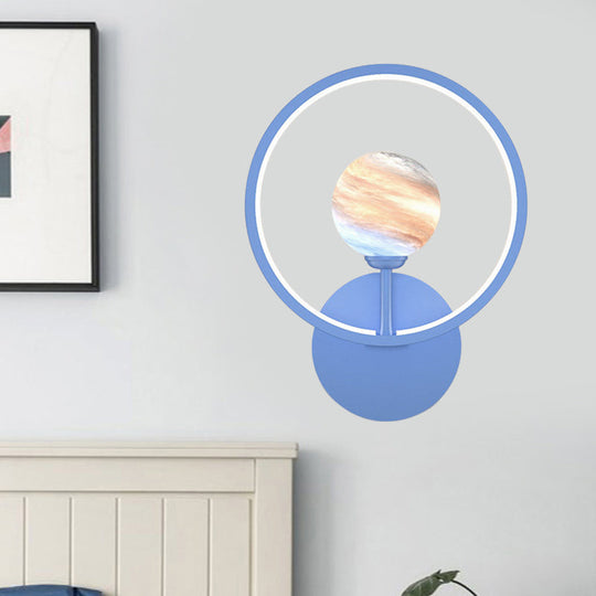 Modern Led Glass Globe Wall Sconce With Ring Guard - Black/Pink/White Gradient Blue