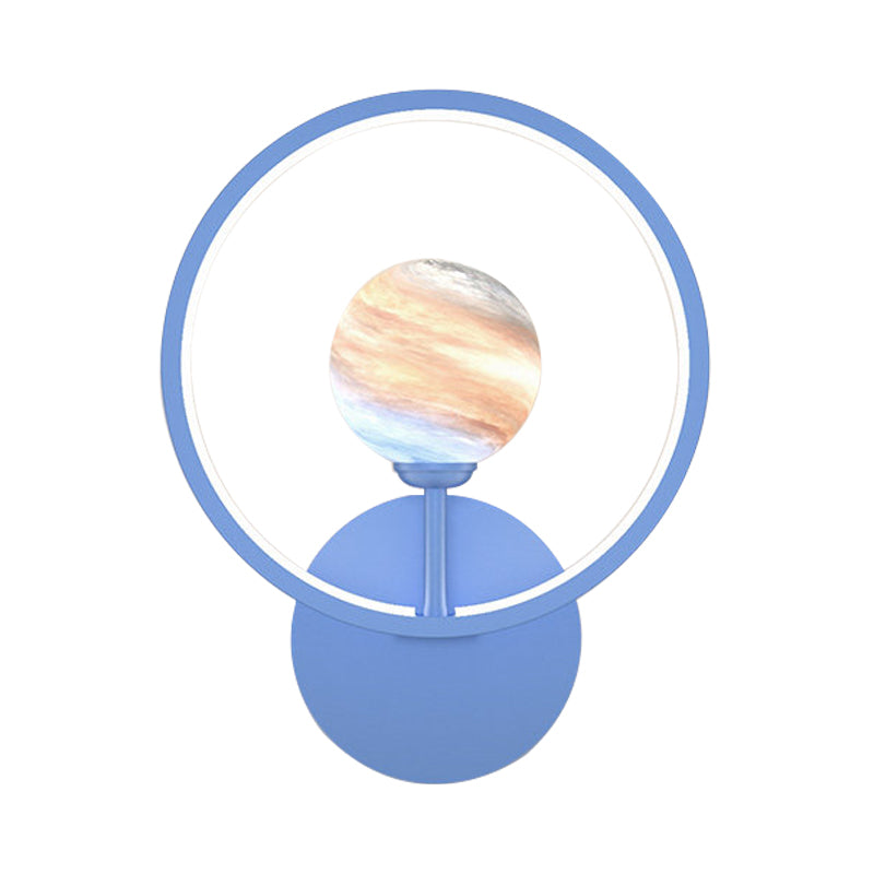 Modern Led Glass Globe Wall Sconce With Ring Guard - Black/Pink/White Gradient