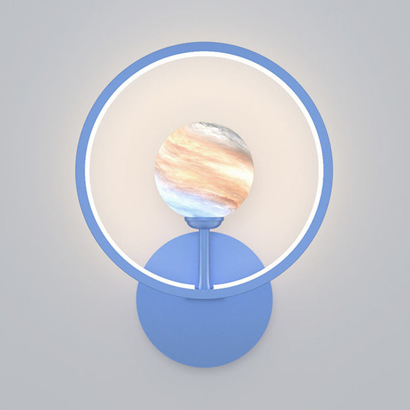 Modern Led Glass Globe Wall Sconce With Ring Guard - Black/Pink/White Gradient