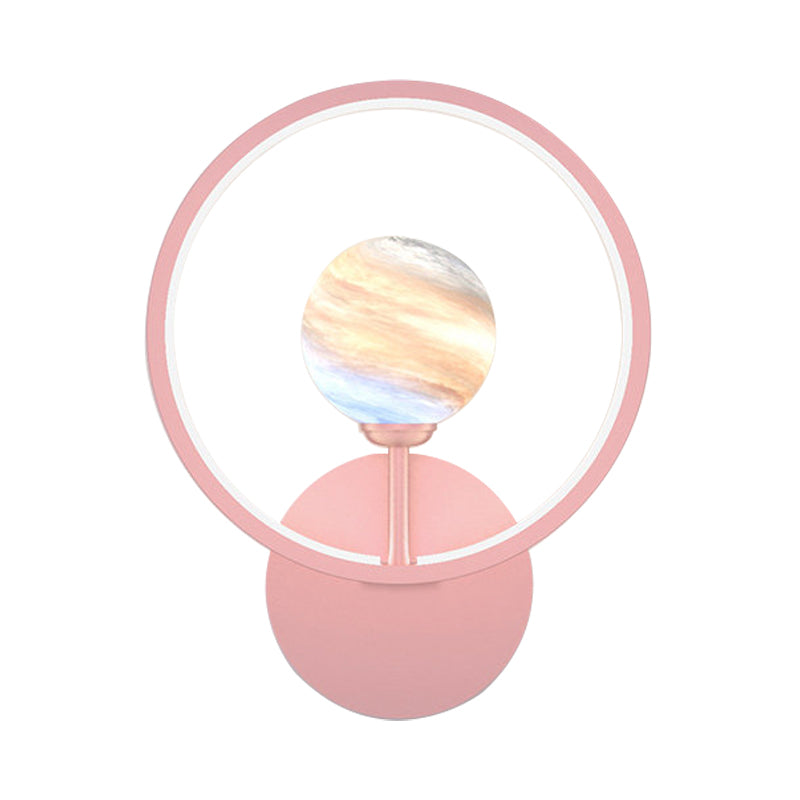 Modern Led Glass Globe Wall Sconce With Ring Guard - Black/Pink/White Gradient