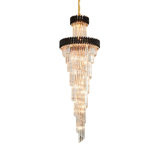 Contemporary 14-Light Spiral Crystal Prism Chandelier Black/Brass Perfect For Banquet Halls