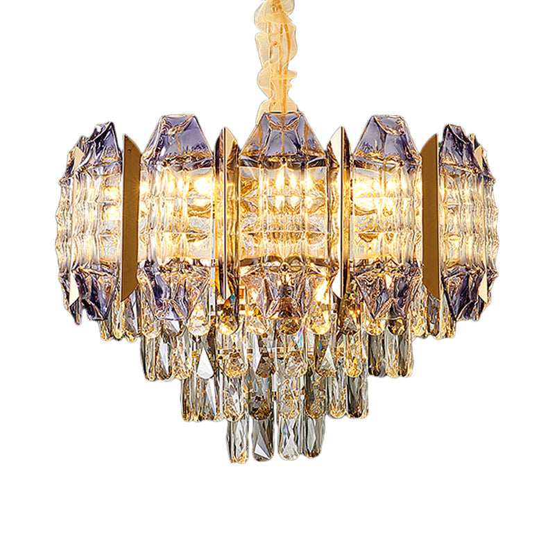 Stylish Conical Parlor Ceiling Chandelier - Modern Prismatic Crystal 9-Light Hanging Lamp Kit In