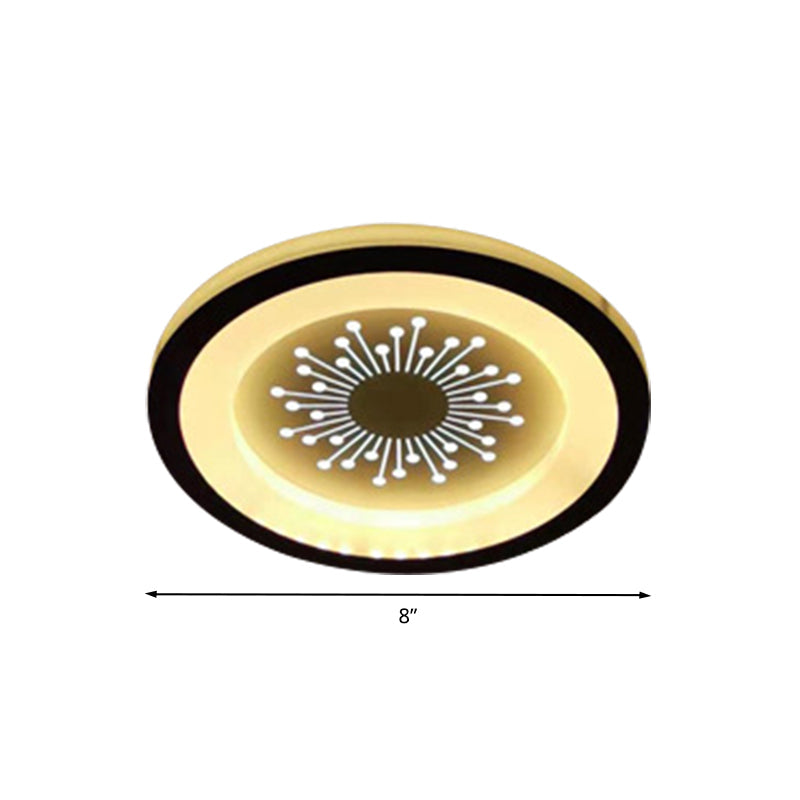 Modern Black Acrylic Led Flush Mount Lamp With Dandelion Pattern