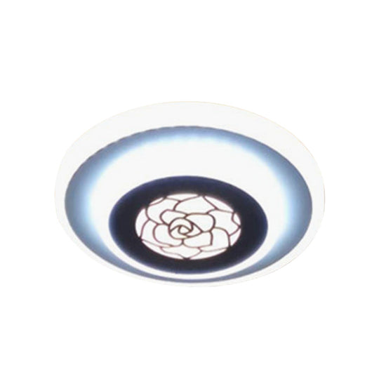 Contemporary Circle Flushmount Led Light: Stylish Acrylic White Lamp With Rose Pattern