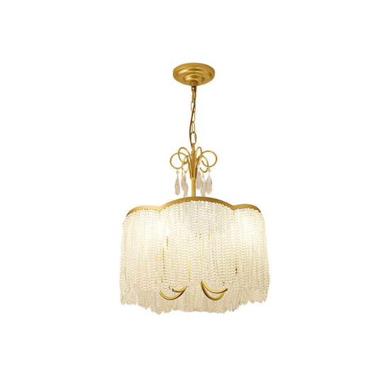 Modern Crystal Beaded Pendant Chandelier With Tassel Fringe - 3-Head Gold Hanging Light Fixture