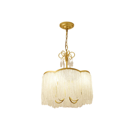 Modern Crystal Beaded Fringe Pendant Chandelier With Tassel Detailing - 3-Head Gold Hanging Light