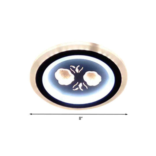 Modern Led Flush Mount Fixture: Black Square/Round Acrylic Lamp With Flower Pattern - Ideal For