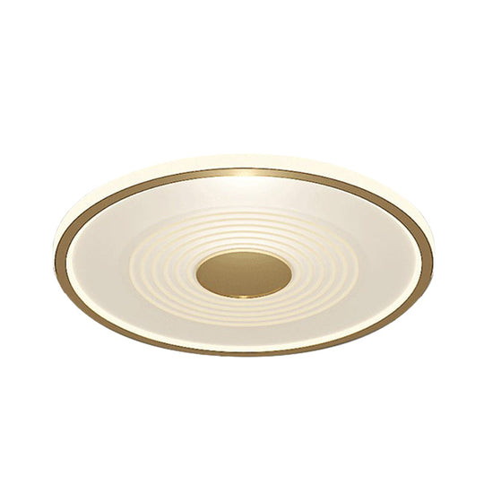 Minimalistic Led Flush Mount Lamp For Bedroom With White - Gold Finish And Acrylic Disc Shade -