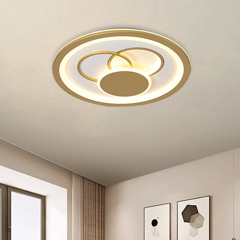 Acrylic Round Flush Mount Fixture - Modernist Led Light In Gold (16/19.5 Dia) Warm/White Glow / 16
