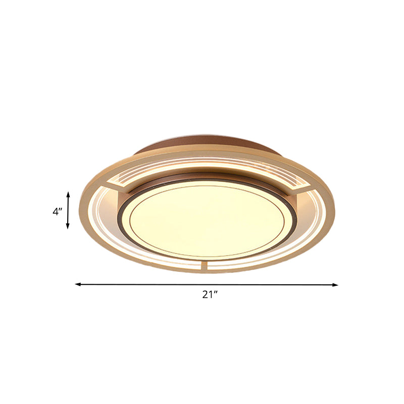 Modern Metal Led Flush Mount Ceiling Lamp In Brown For Bedroom