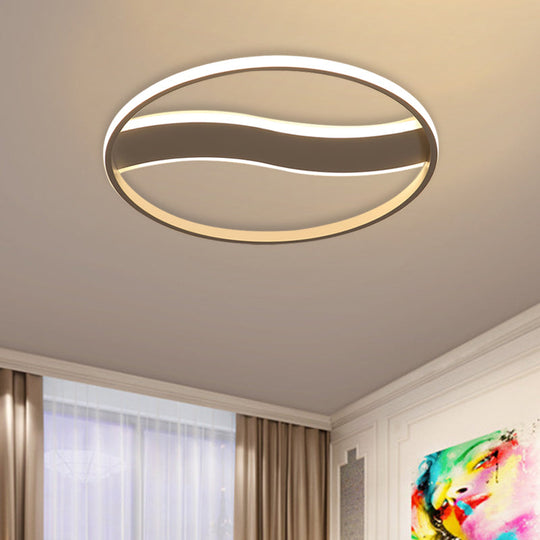 Modern Acrylic Led Flush Mount Fixture - Wave And Ring Design 16/19.5/23.5 Diameter White/Warm Light