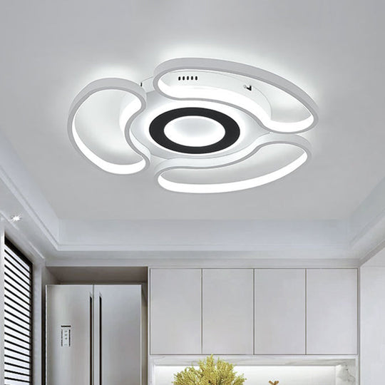 Modern Led Flush Mount Ceiling Light In White For Bedroom With Warm/White And Acrylic Arc - Loop