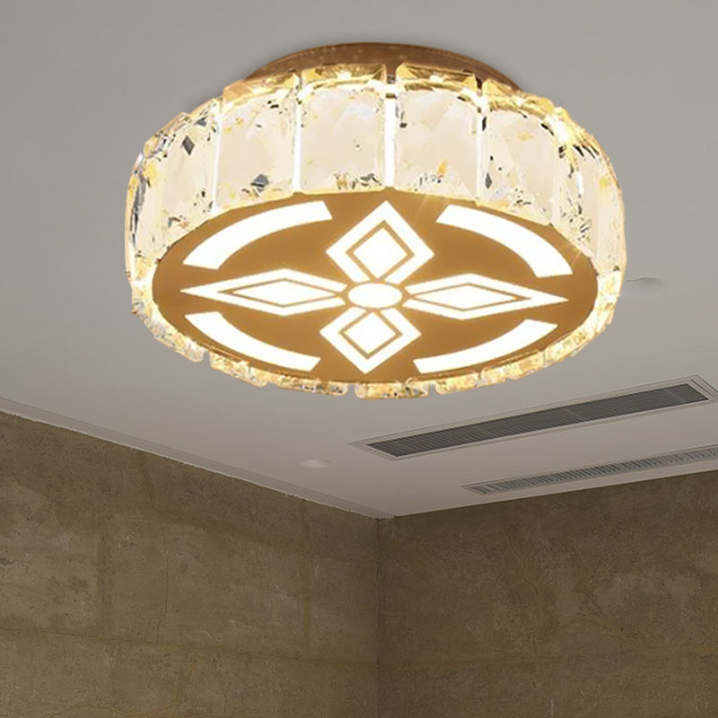 Prismatic Crystal Chrome Ceiling Flush Floral Pattern Led Mount Light Fixture / D